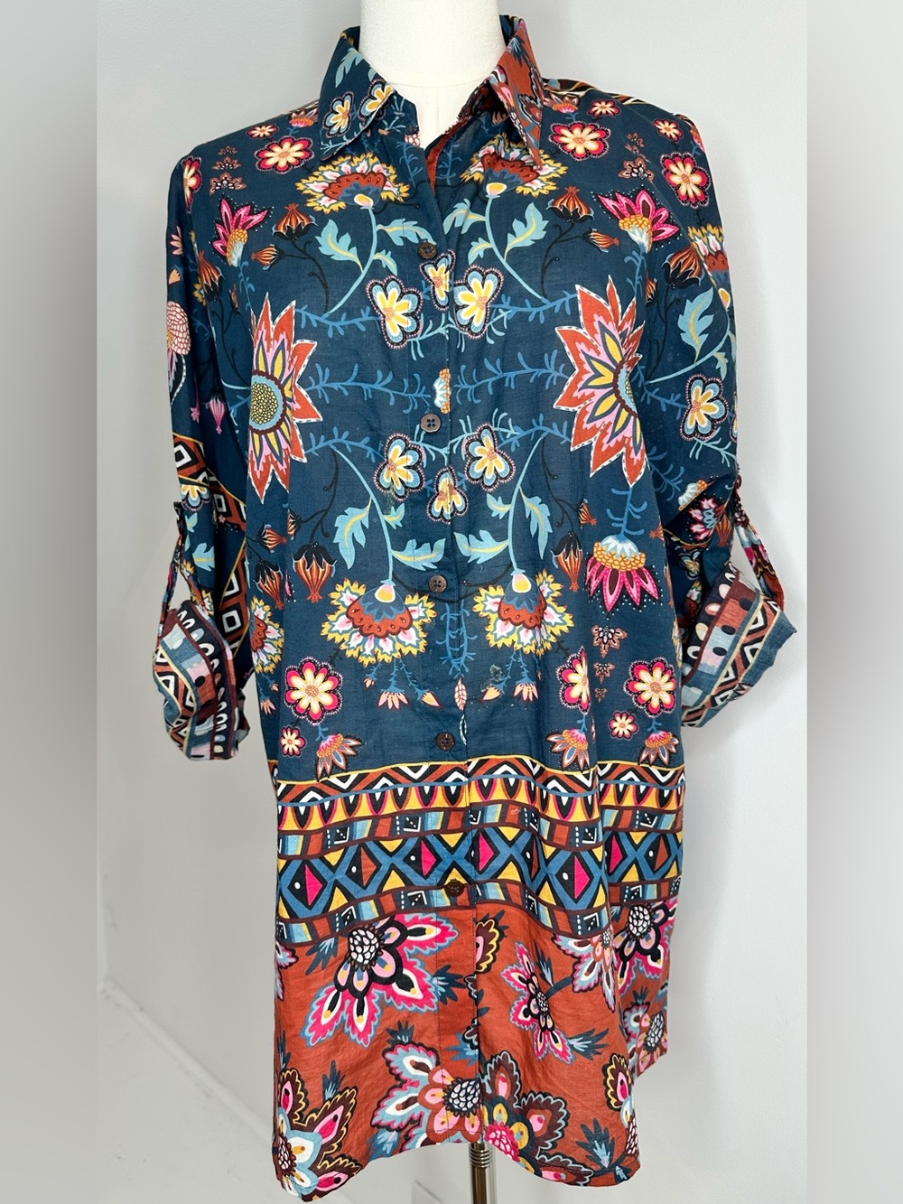 Love Kyla Large 100% Cotton Boho Floral Button Front Tunic Cover Up